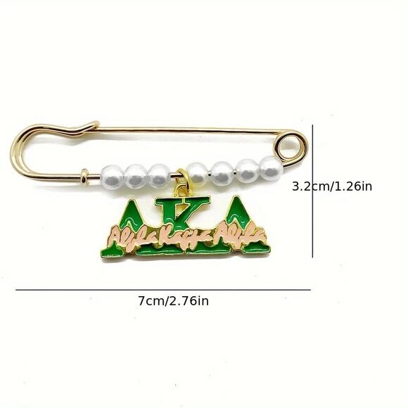 AKA Alpha Kappa Alpha Brooch Safety Pin with White Pearls - Picture 3 of 3